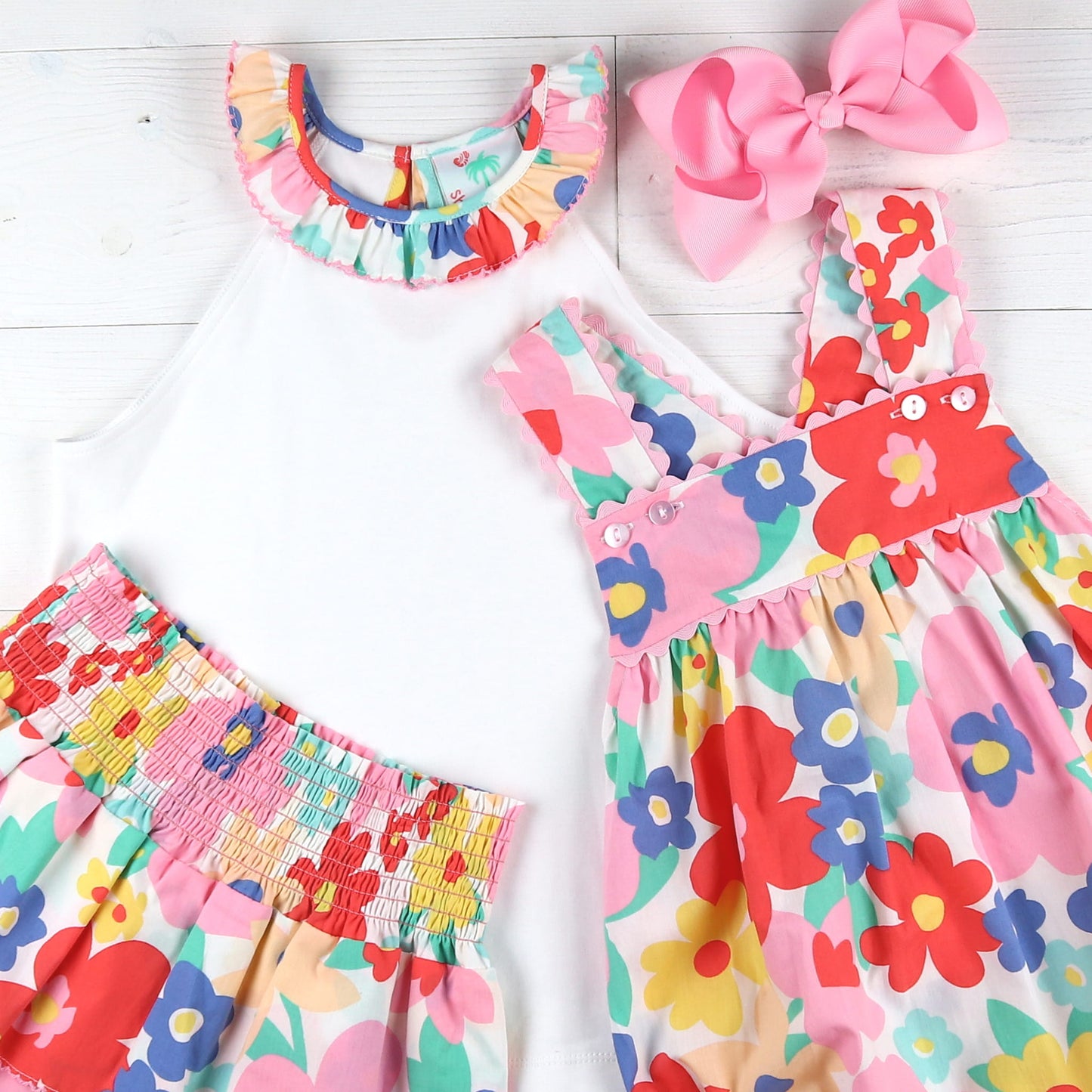 Girls Ruffle Neck Top - Groovy Garden