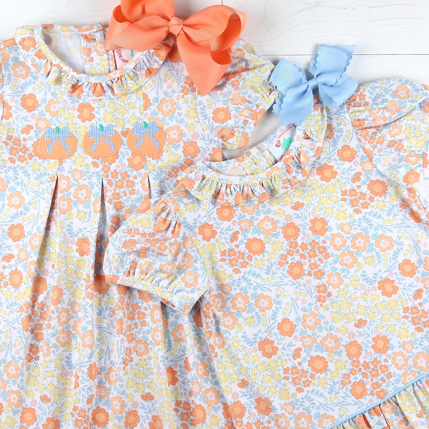 Girls Ruffle Neck Skirted Dress - Harvest Blooms