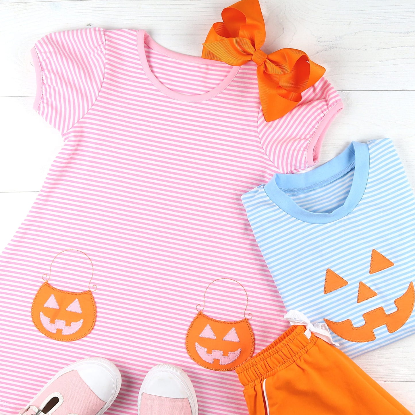 Girls Pumpkin Pocket Dress - Pink Stripe