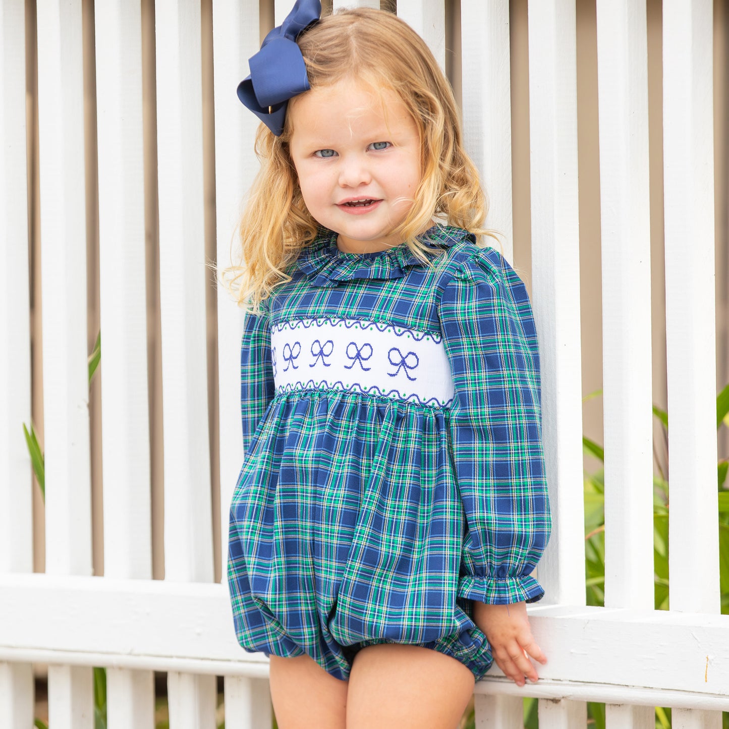 Girls Smocked Bubble - Midnight Tartan