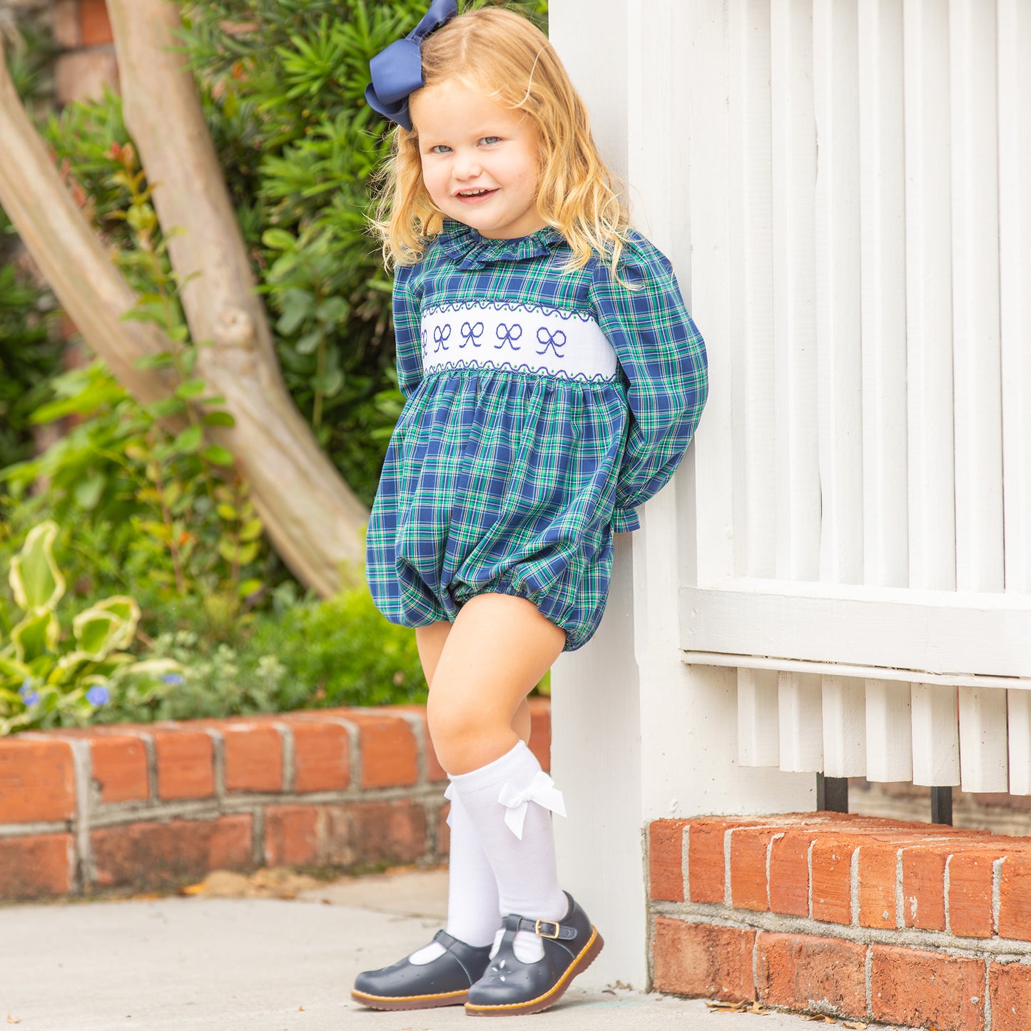 Girls Smocked Bubble - Midnight Tartan