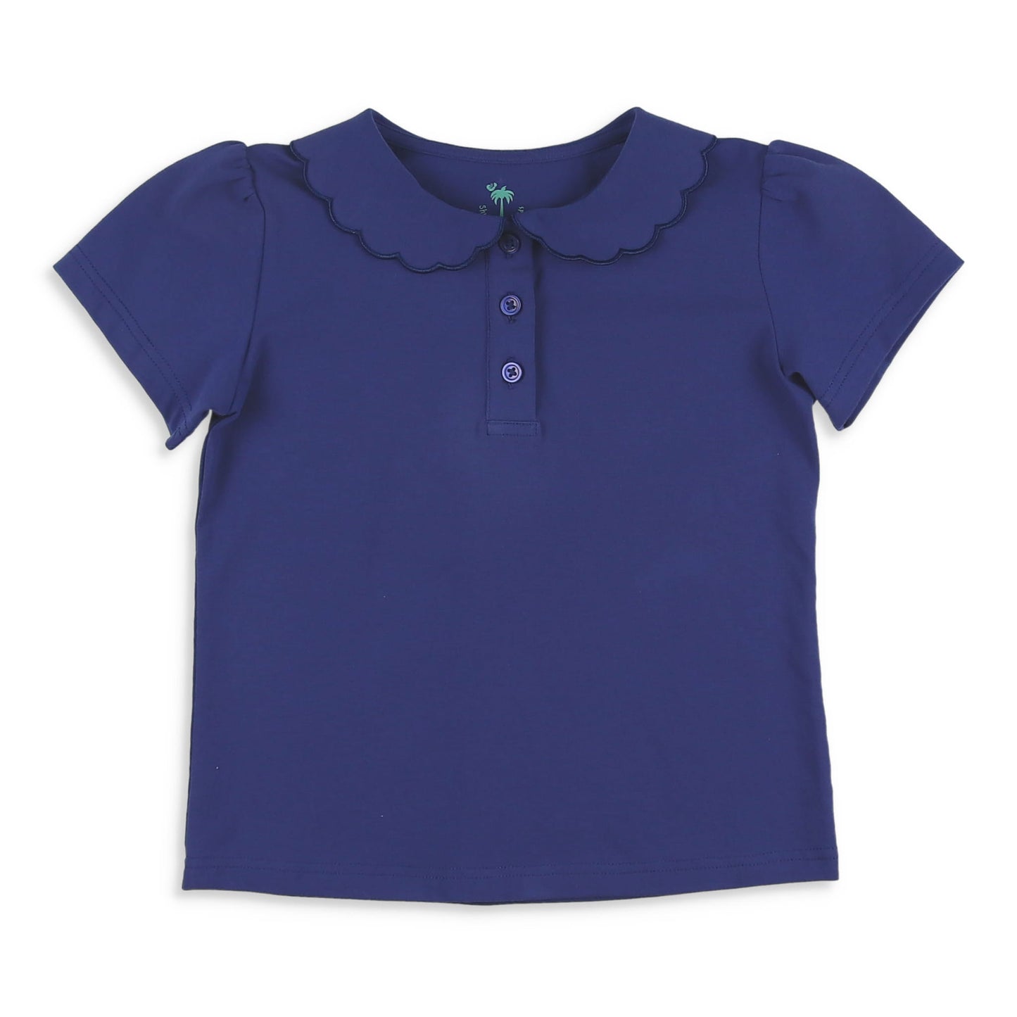 Girls Scallop Polo - Navy
