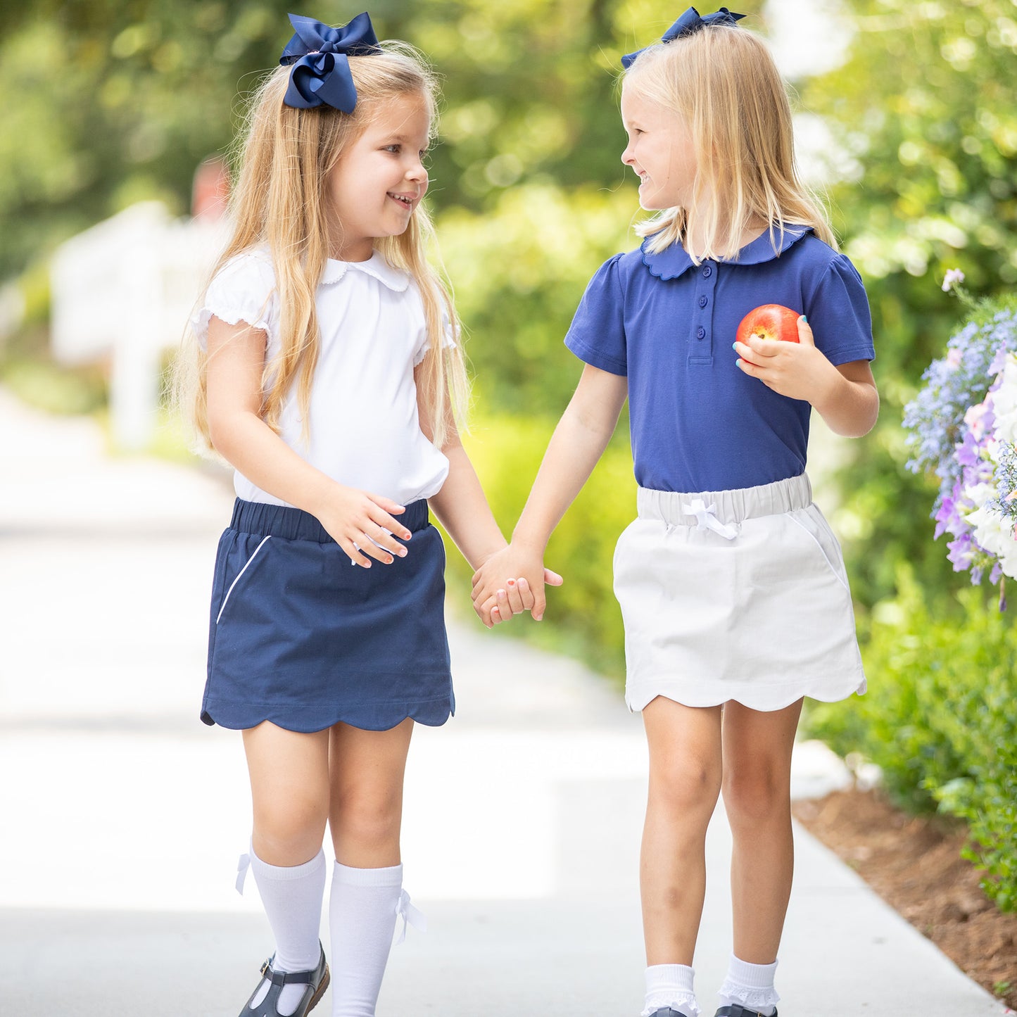 Girls Scallop Polo - Navy