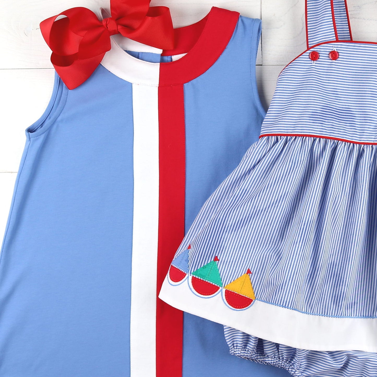 Girls Applique Skirted Bubble - Set Sail