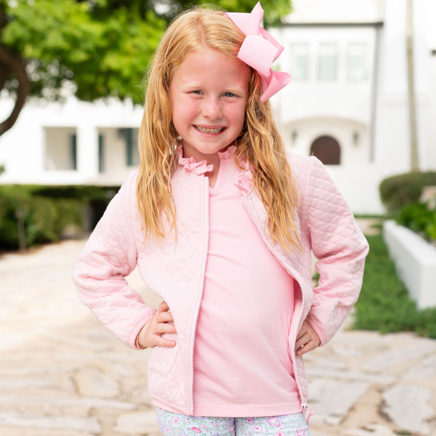 Girls Ruffle Neck Top - Ballet Pink