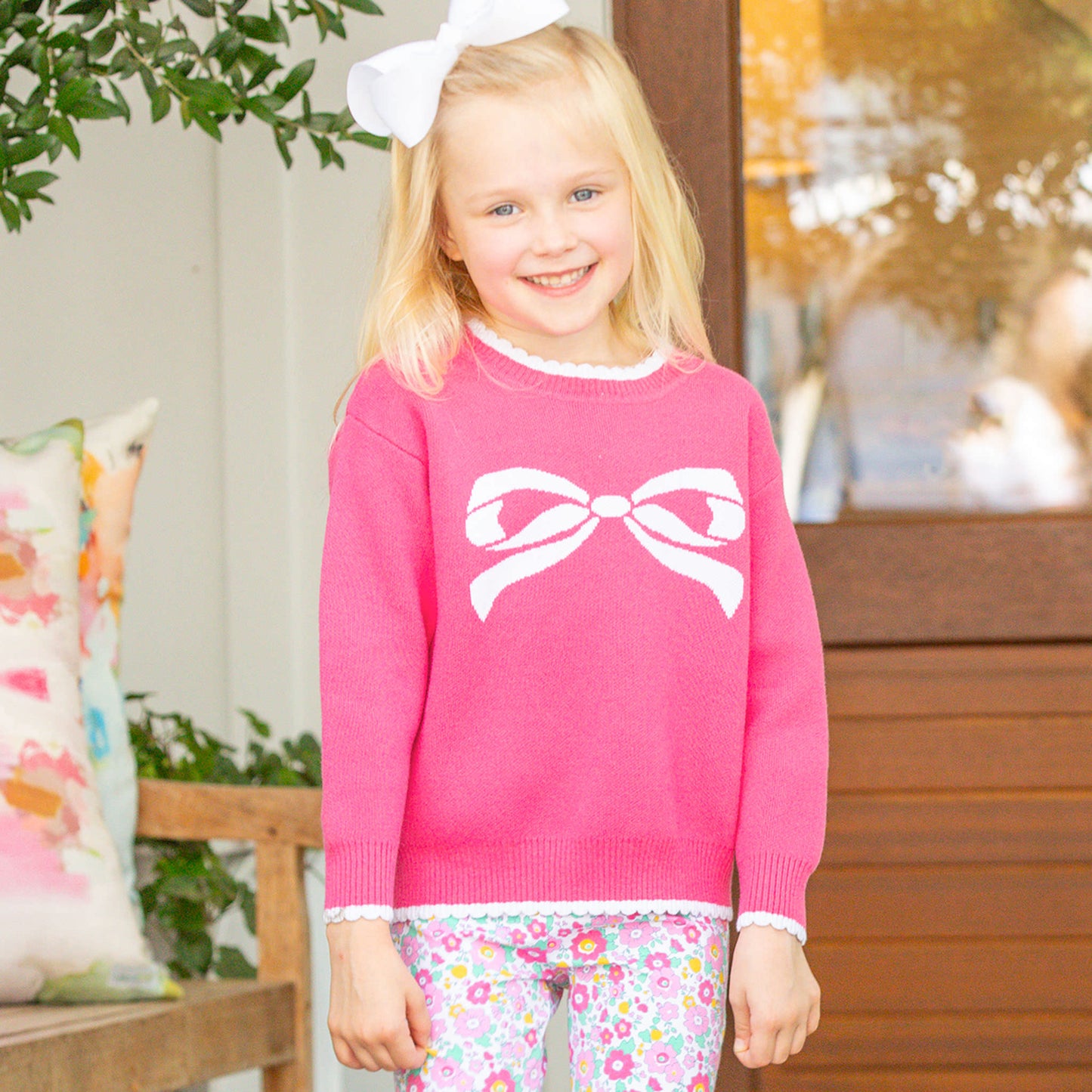 Girls Sweater - Pink Bow