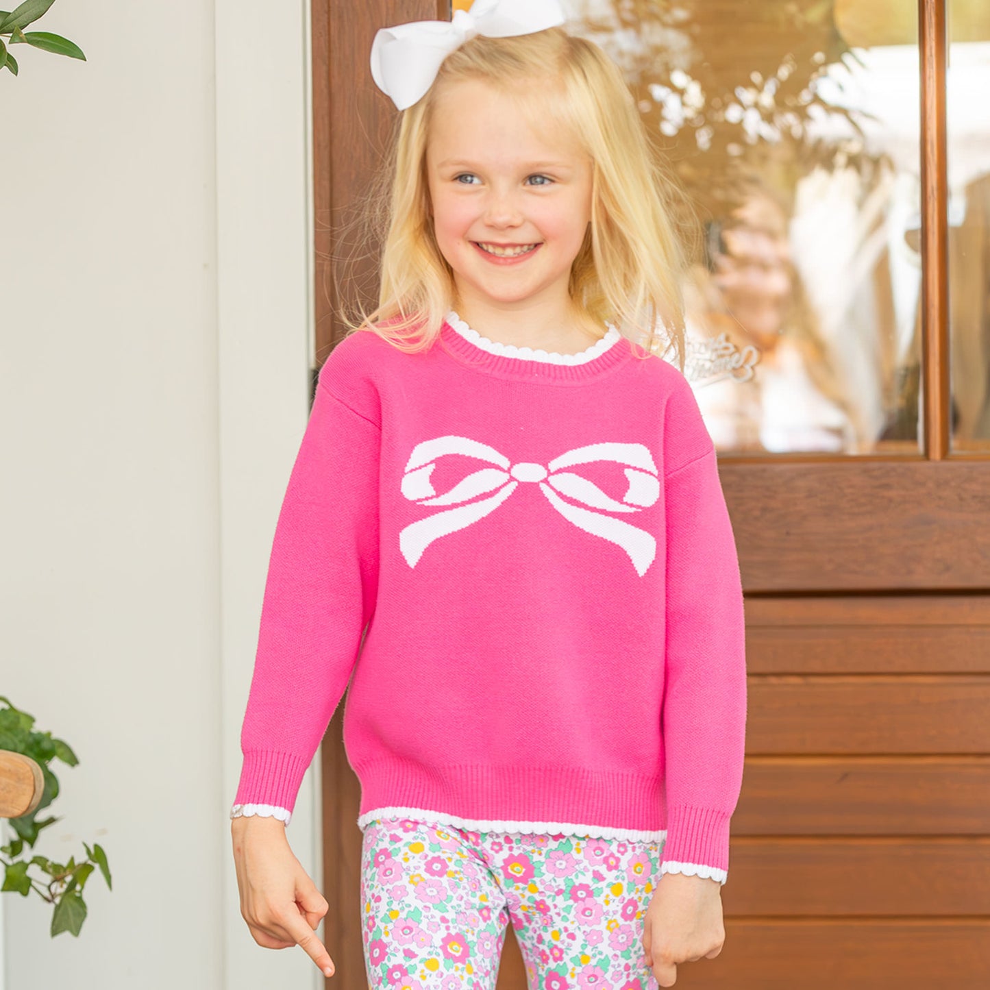 Girls Sweater - Pink Bow