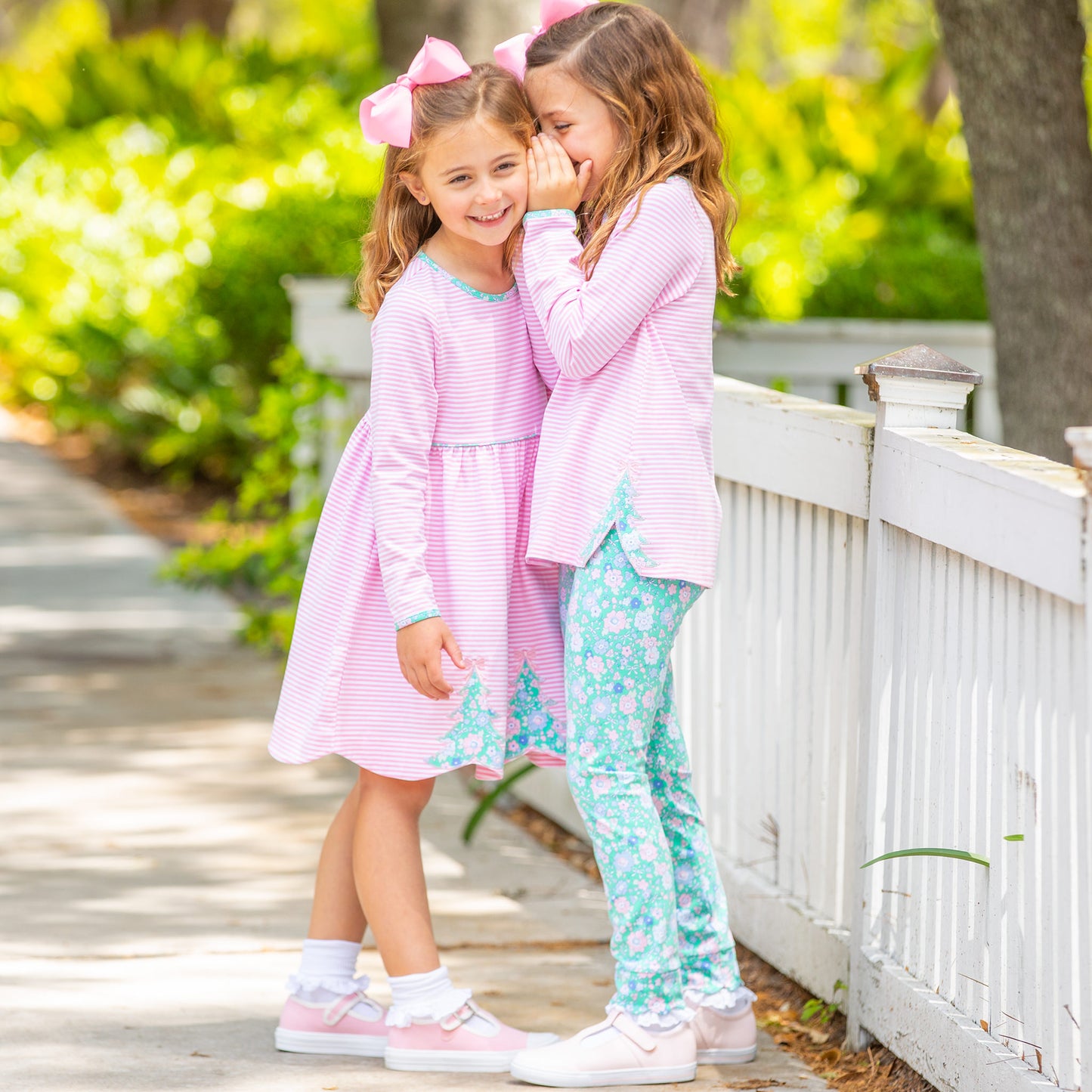 Girls Christmas Tree Dress - Pink Stripe