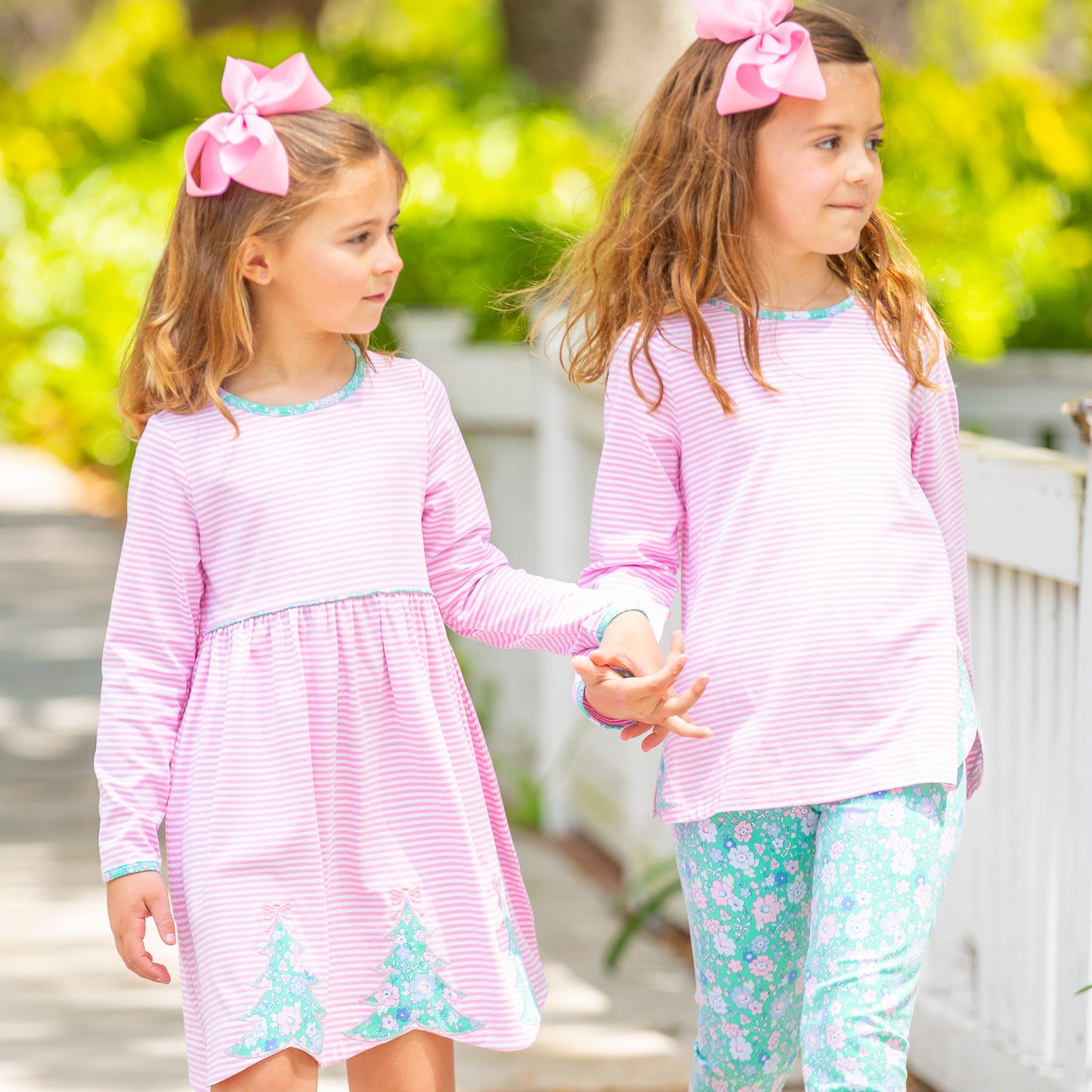 Girls Christmas Tree Dress - Pink Stripe