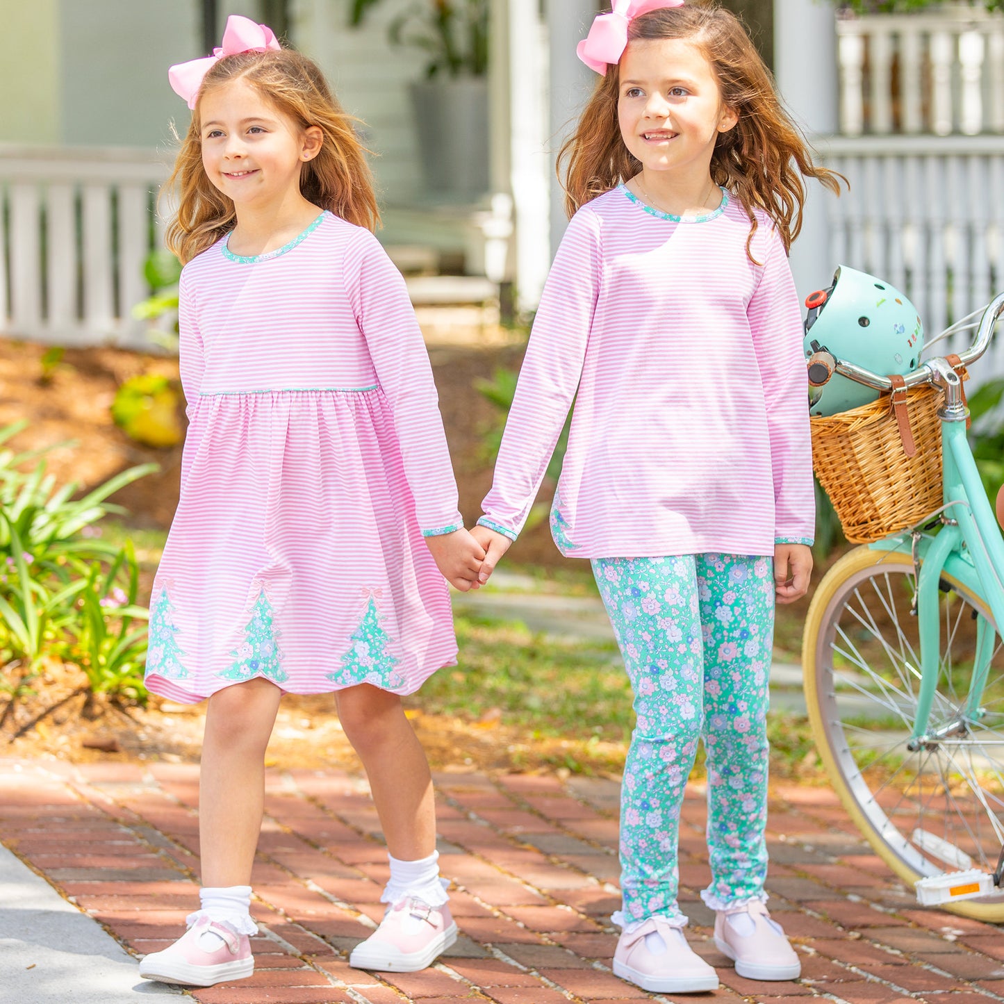 Girls Christmas Tree Dress - Pink Stripe