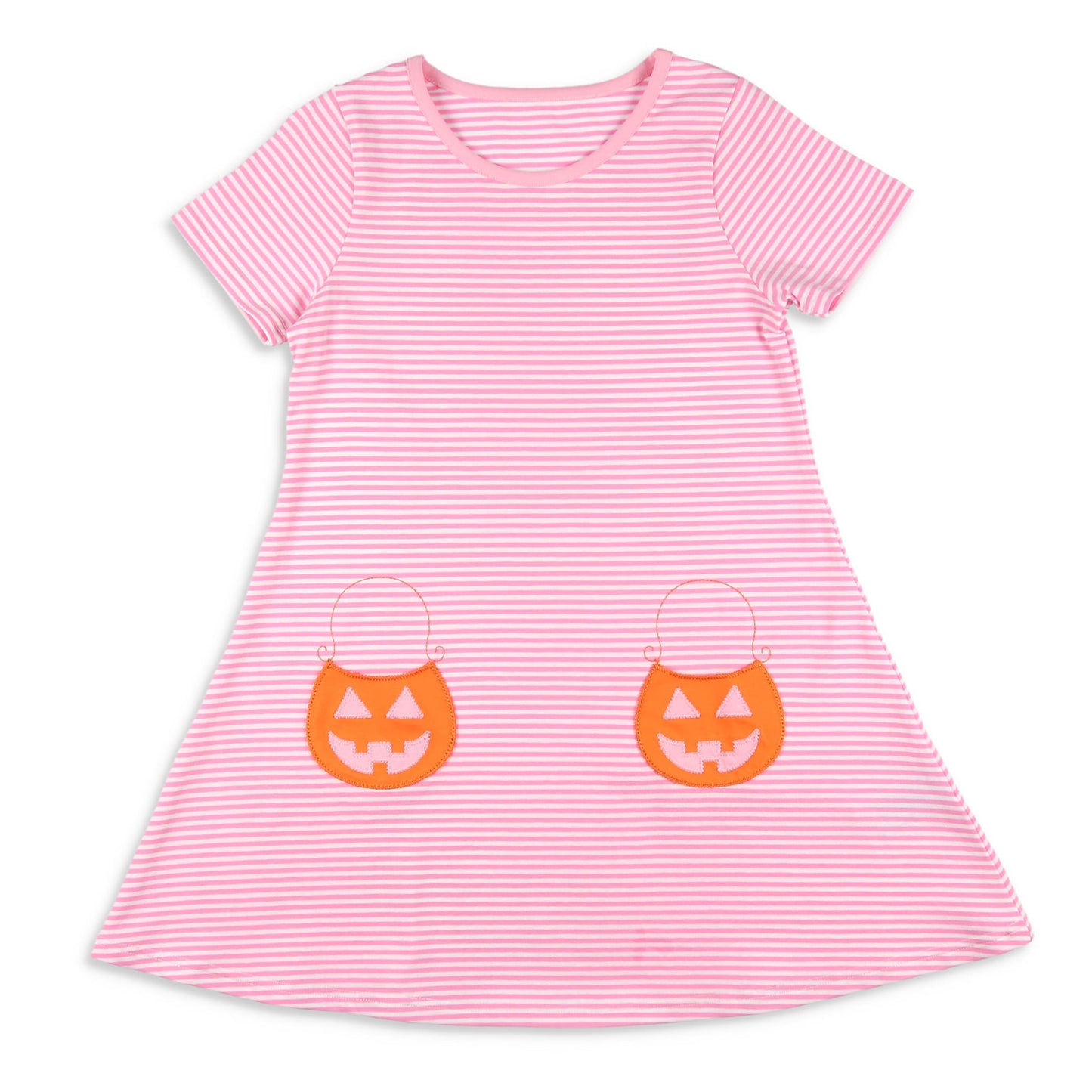 Girls Pumpkin Pocket Dress - Pink Stripe