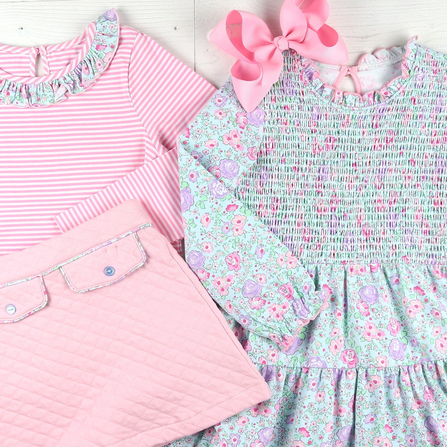 Girls Ruffle Neck Top - Pink Stripe