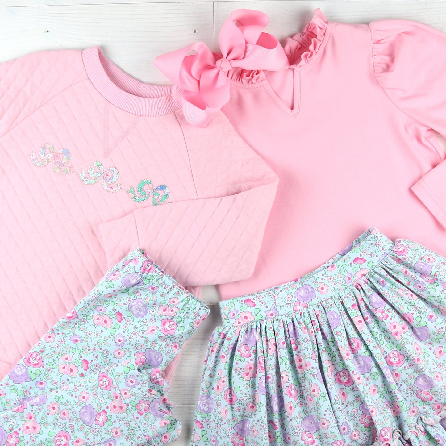 Girls Quilted Bow Pullover - Ballet Pink