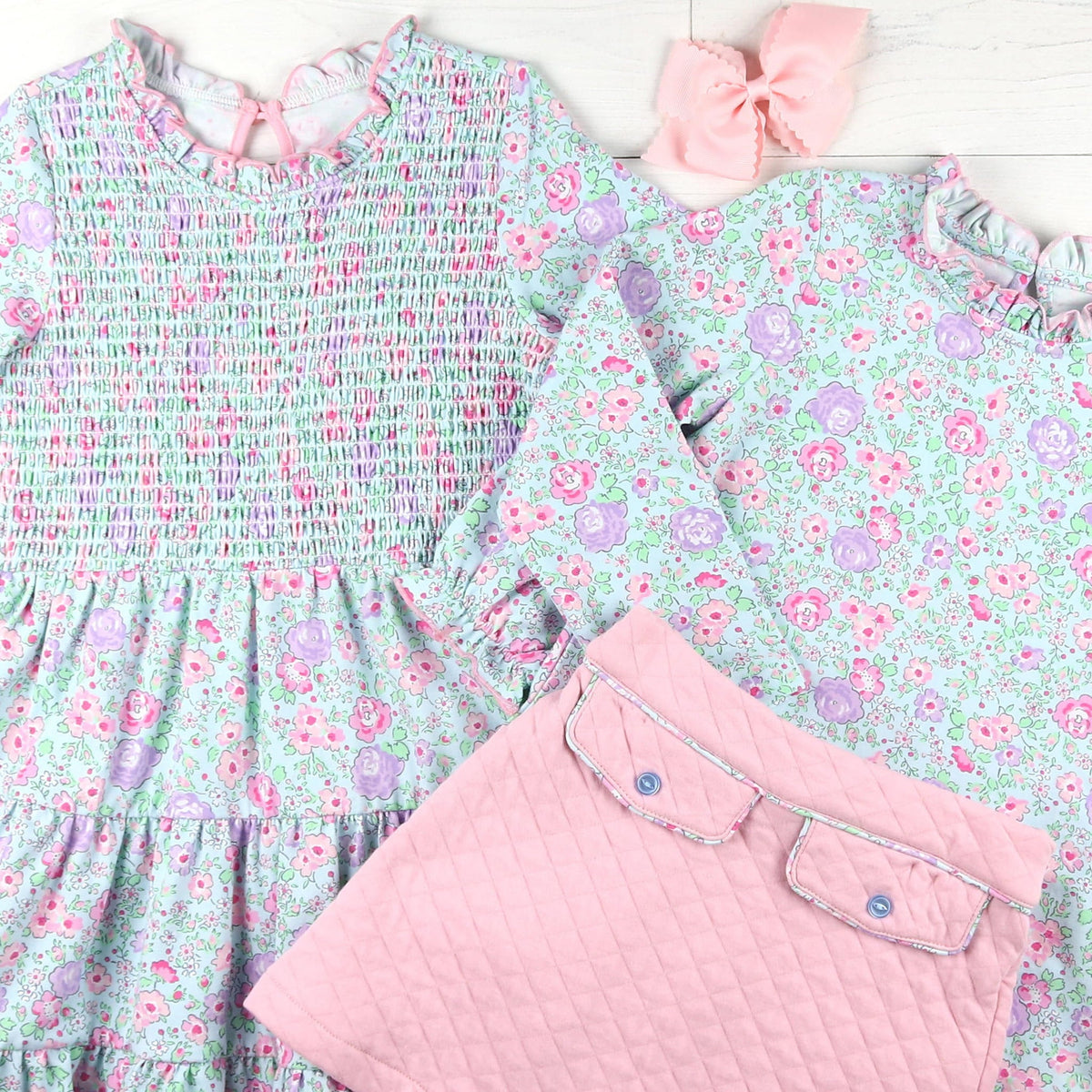 Girls Smocked Twirl Dress - Posy Petals
