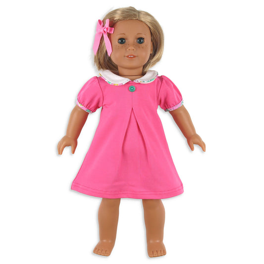 Girls Apple Pocket Doll Dress - Razzleberry