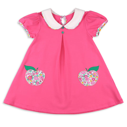 Girls Apple Pocket Dress - Razzleberry