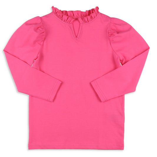 Girls Ruffle Neck Top - Razzleberry
