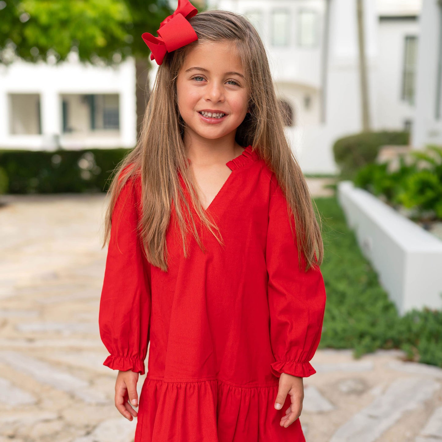 Girls Sophia Dress - Red Corduroy