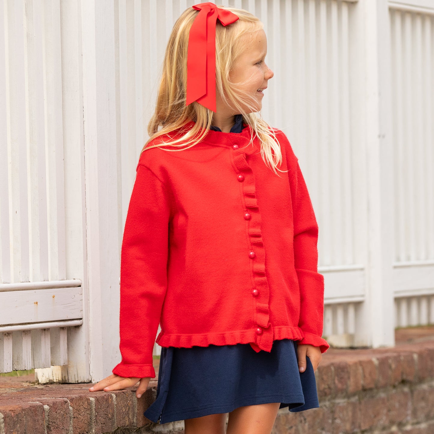 Girls Ruffle Sweater - Red