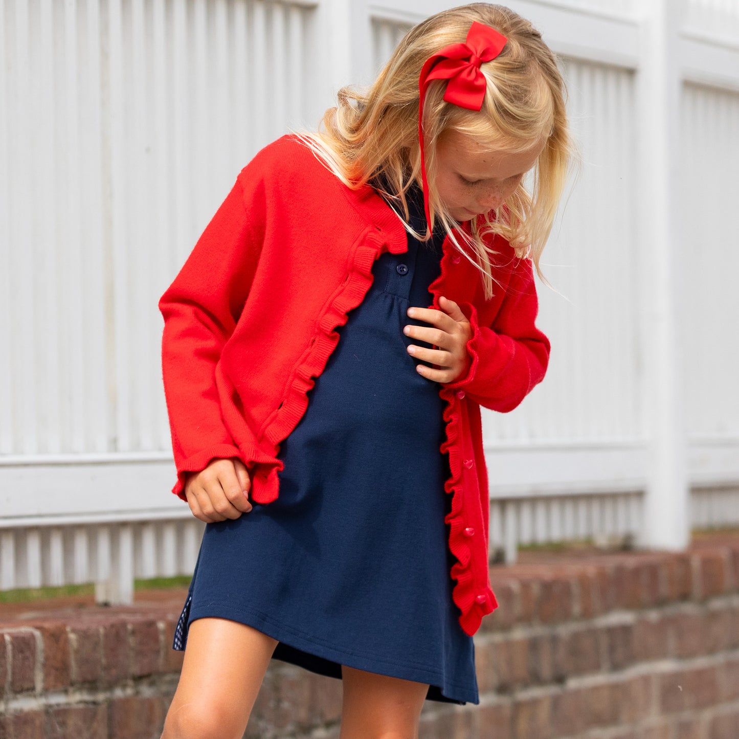 Girls Ruffle Sweater - Red