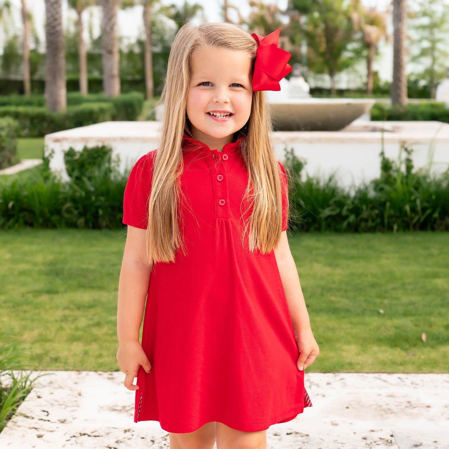 Girls Polo Dress - Red Pique