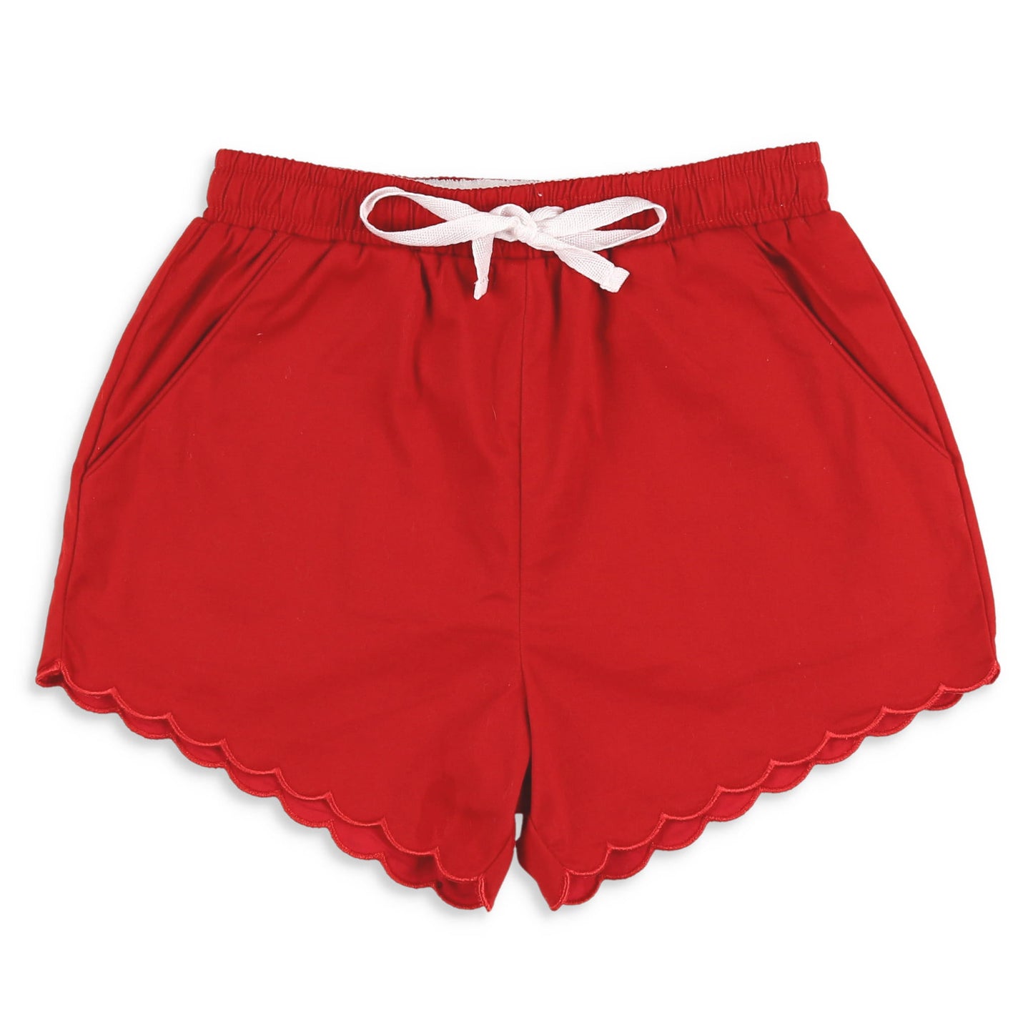 Red Cotton Scallop Shorts