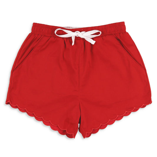 Red Cotton Scallop Shorts