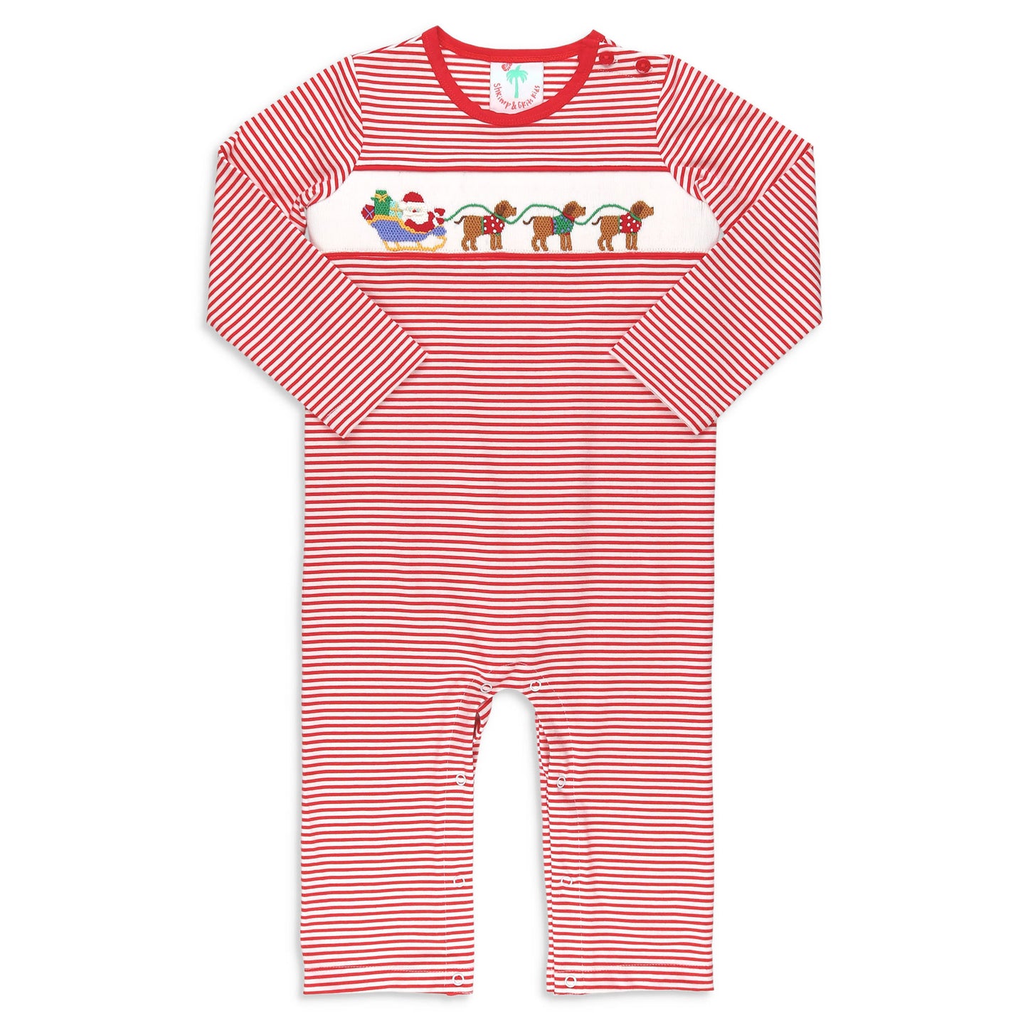 Boys Smocked Romper - Santa Dogs