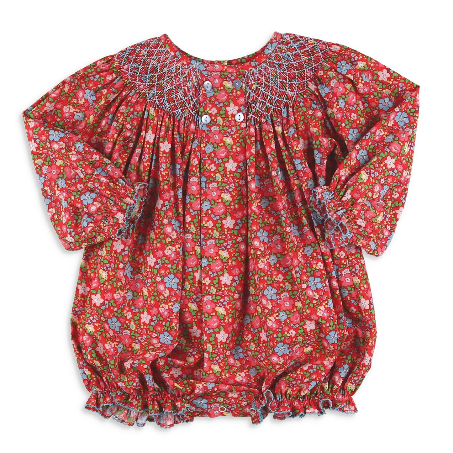 Girls Smocked Bubble - Scarlet Blooms
