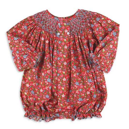 Girls Smocked Bubble - Scarlet Blooms