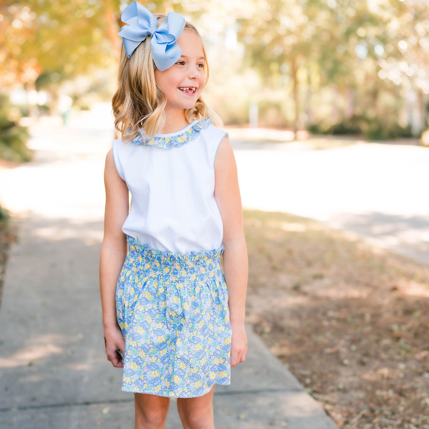 Girls Smocked Mae Skirt - Spring Blooms