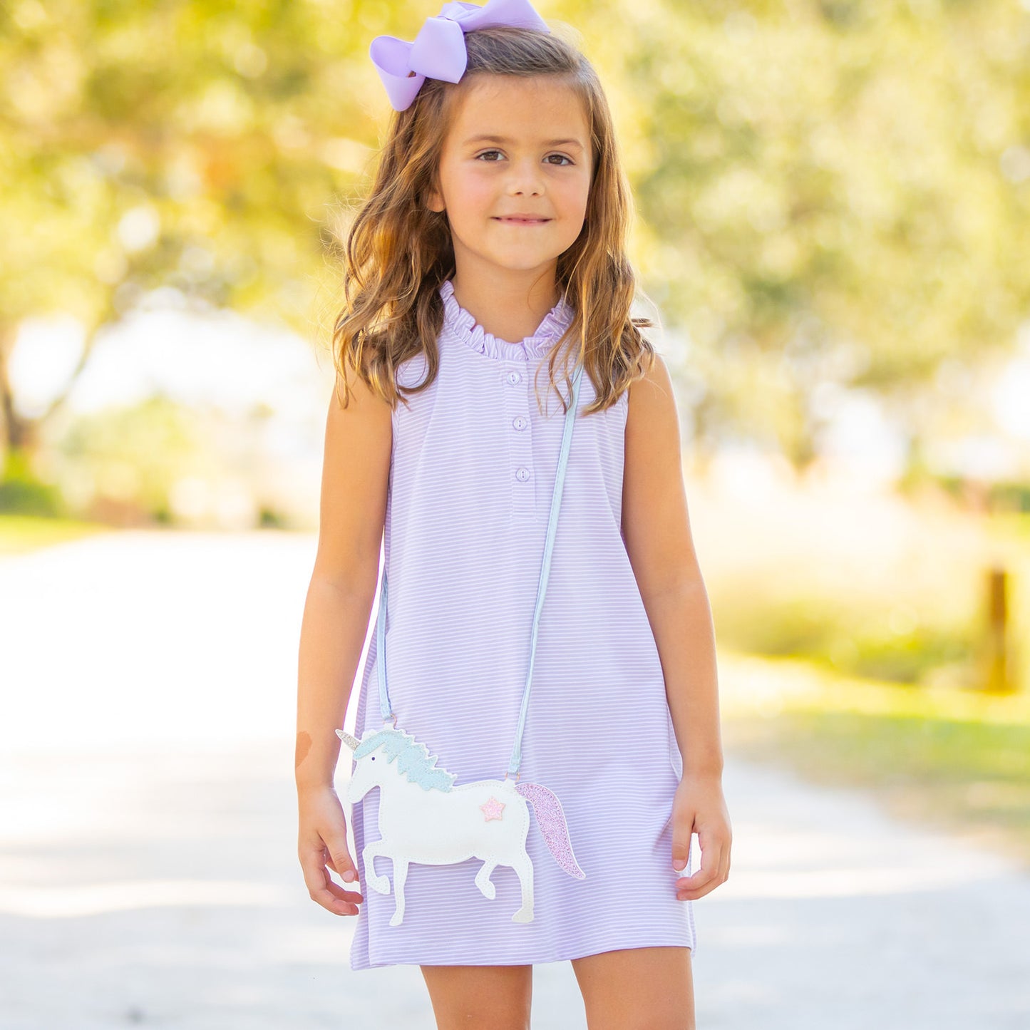 Girls Ruffle Neck Dress - St. Simons Stripe