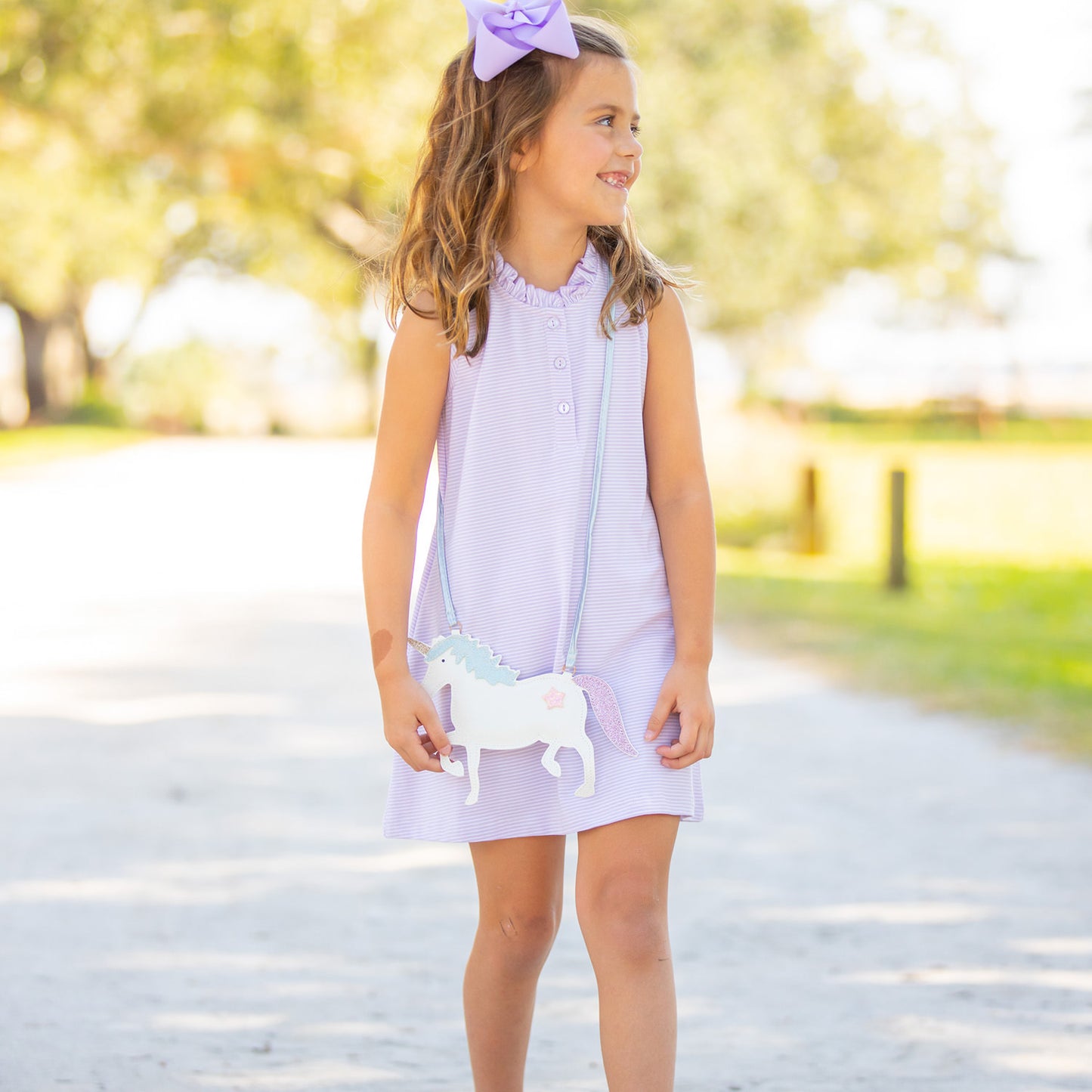 Girls Ruffle Neck Dress - St. Simons Stripe