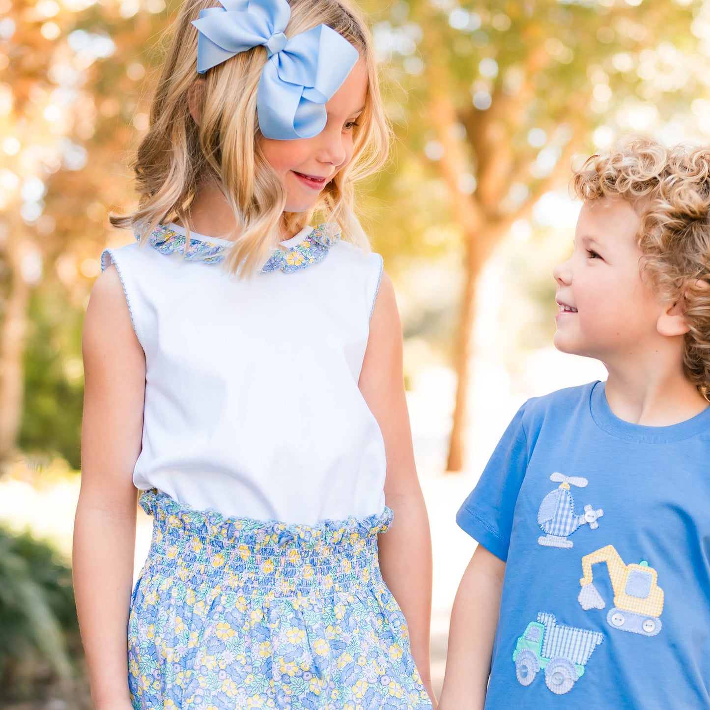Girls Ruffle Neck Top - Spring Blooms