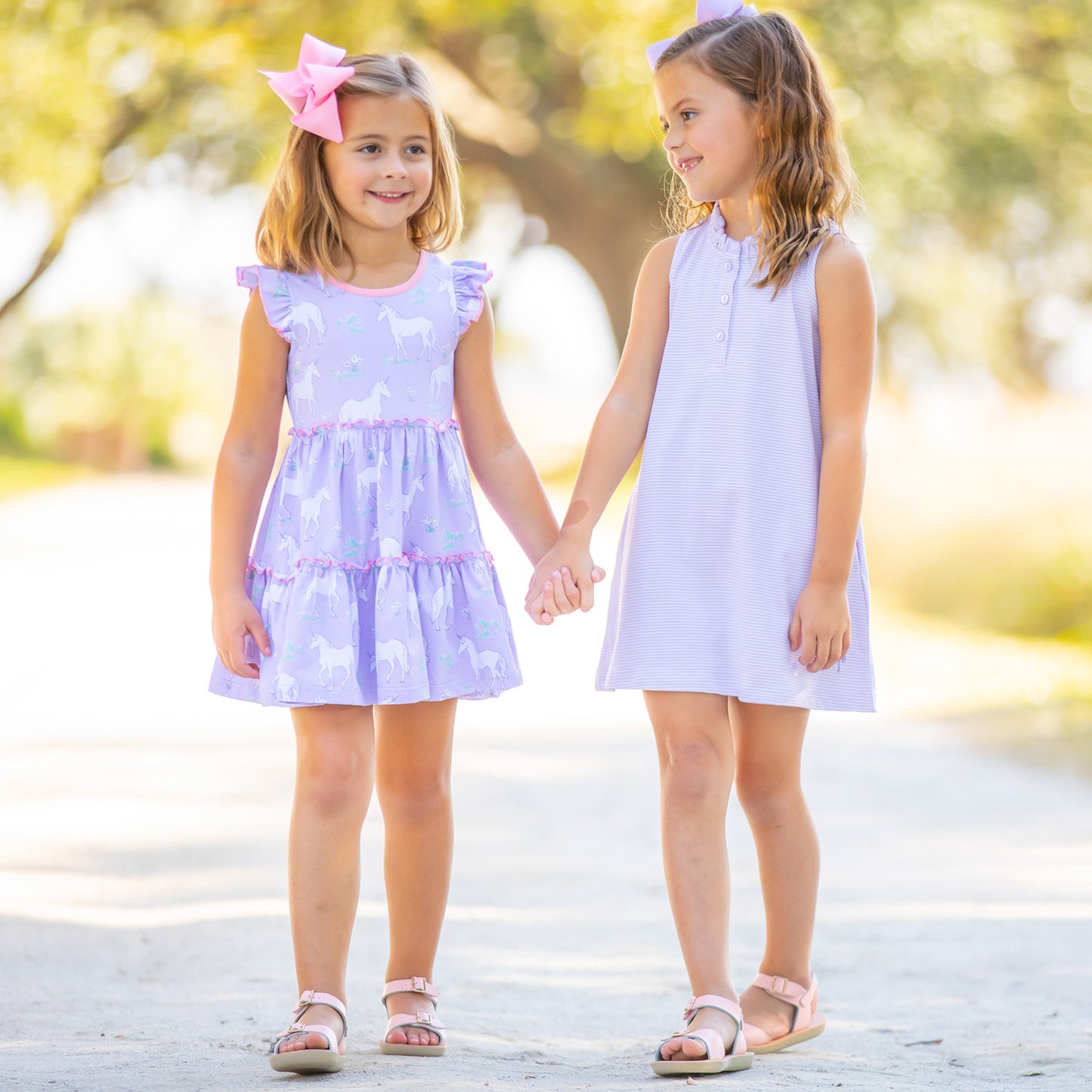 Girls Ruffle Neck Dress - St. Simons Stripe