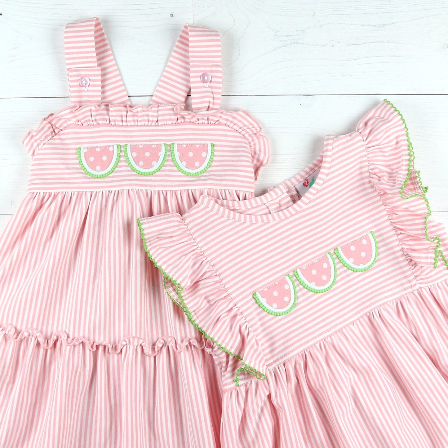 Girls Applique Tier Dress - Watermelons (SAMPLE)