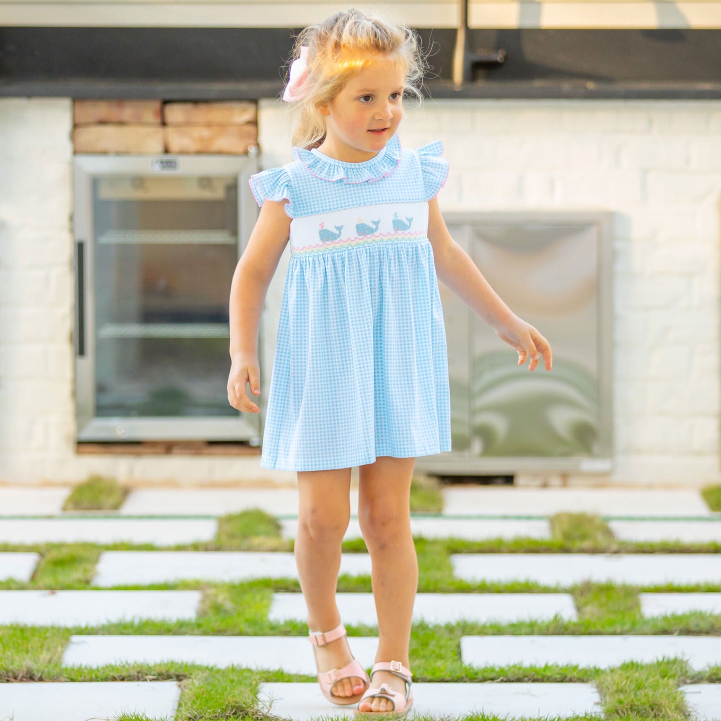 Girls Smocked Dress - Whale Watch