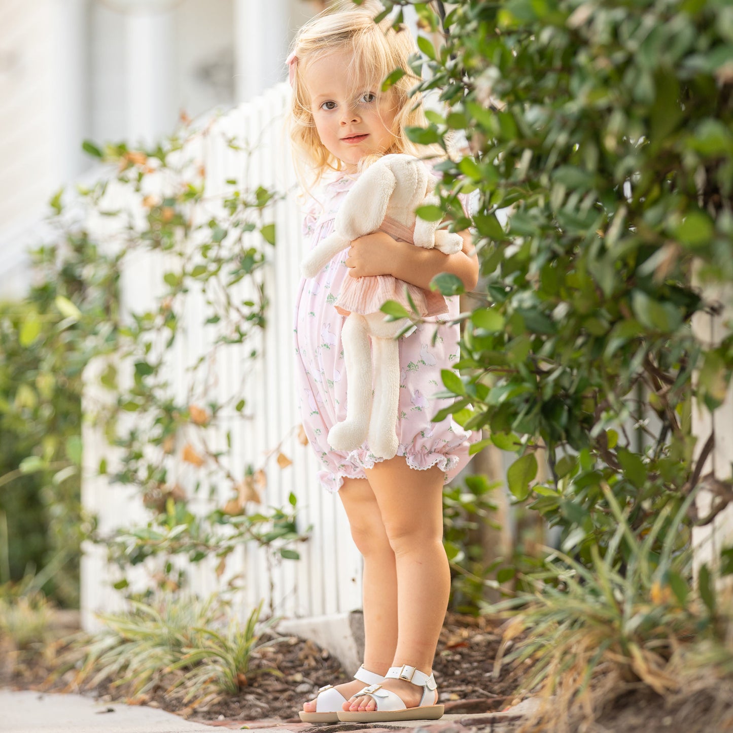 little girl smiling in the Hippity Hoppity Knit Bubble