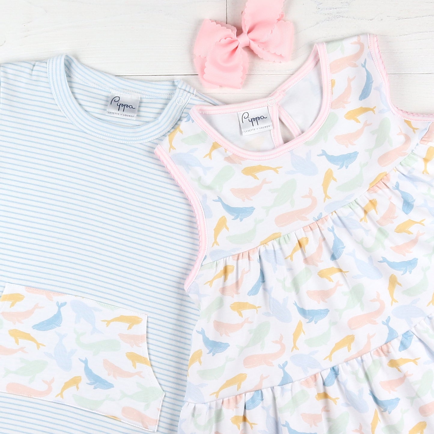flatlay of Colorful Whale Pima Flowy Dress