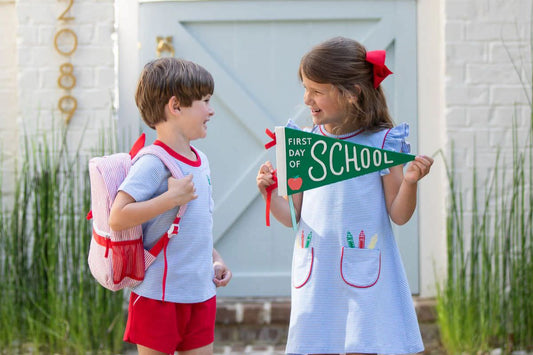 siblings in back to school outfits