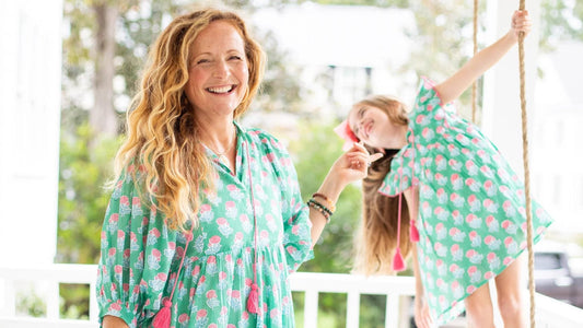 mommy and me matching dresses - aqua and pink flower sundresses