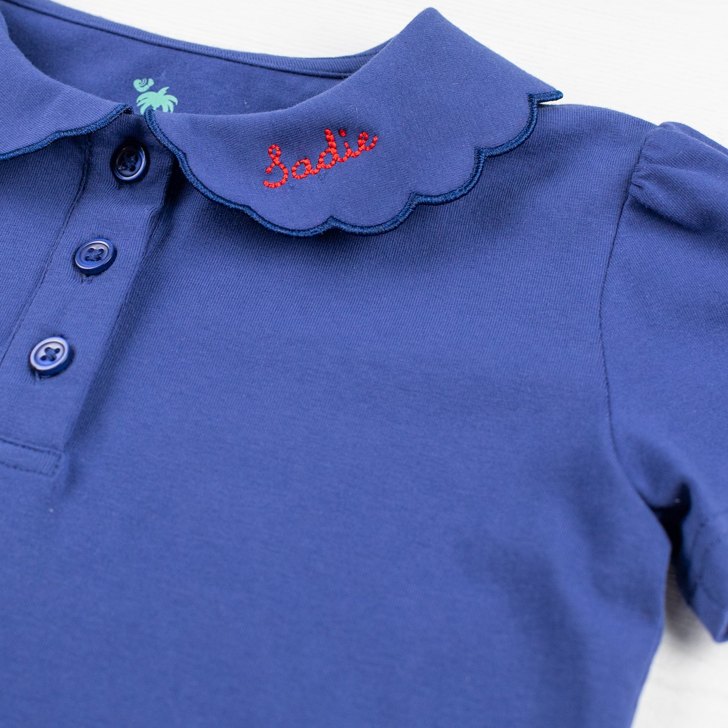 Girls Navy Scallop Polo