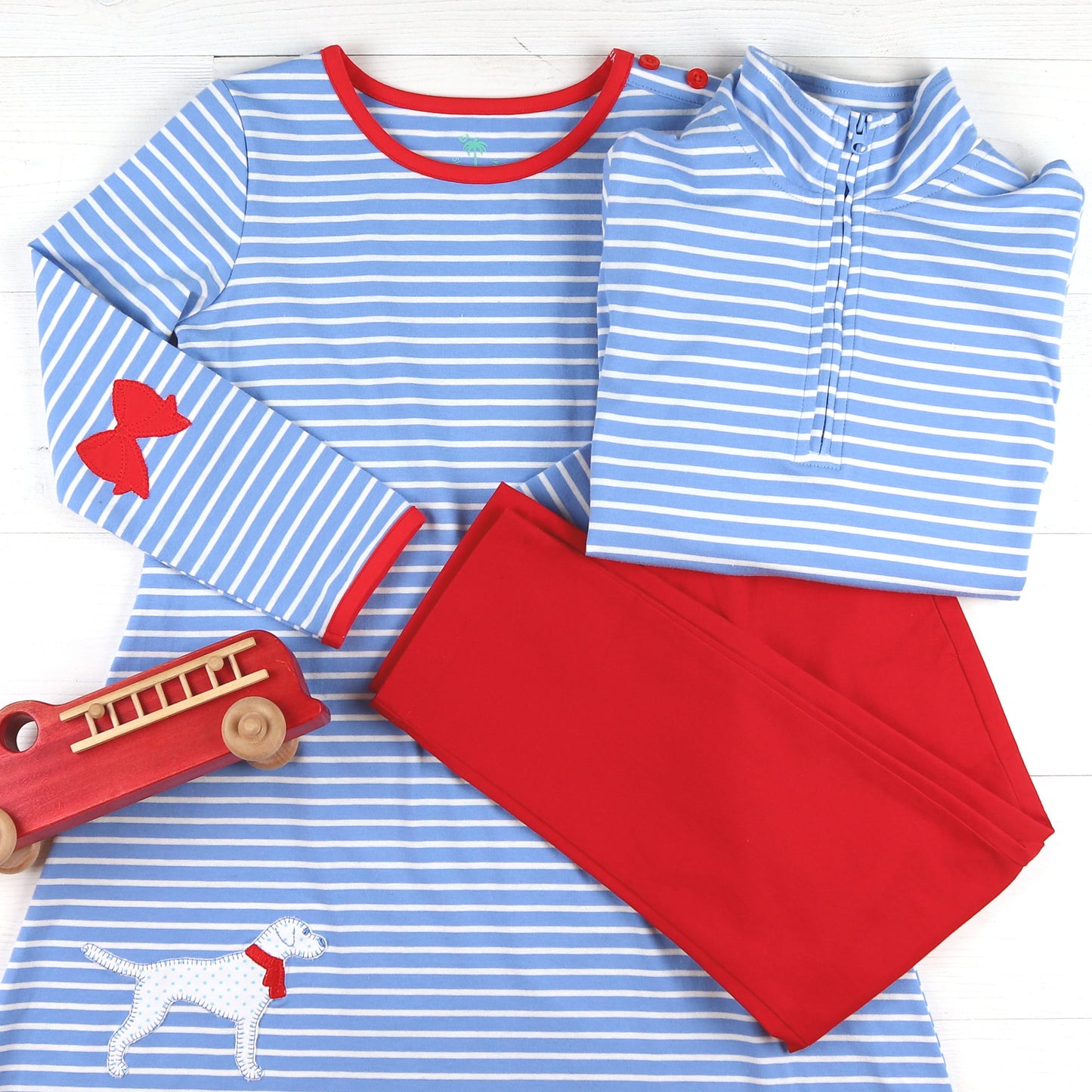 Blue Stripe Quarter Zip Dalmation Aline Dress