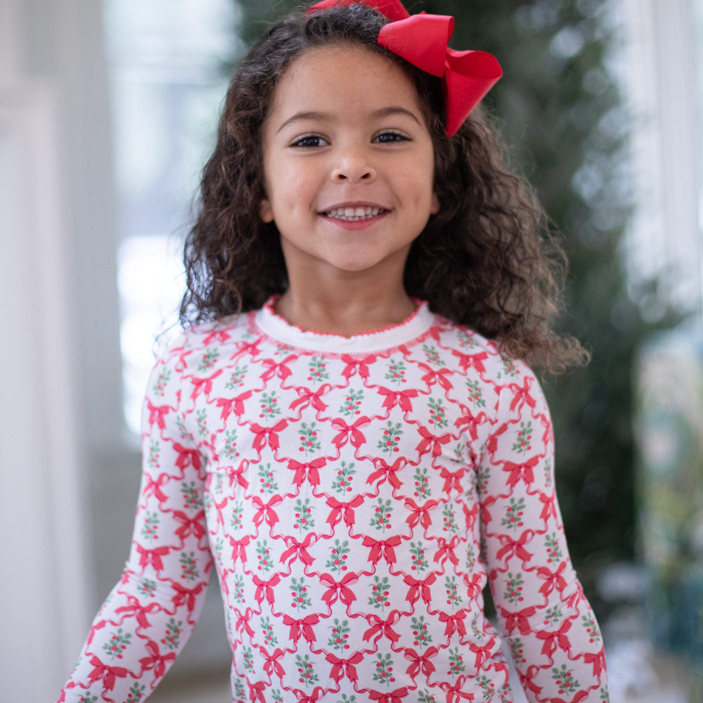 Christmas Bow Bamboo Loungewear Set - close-up detail