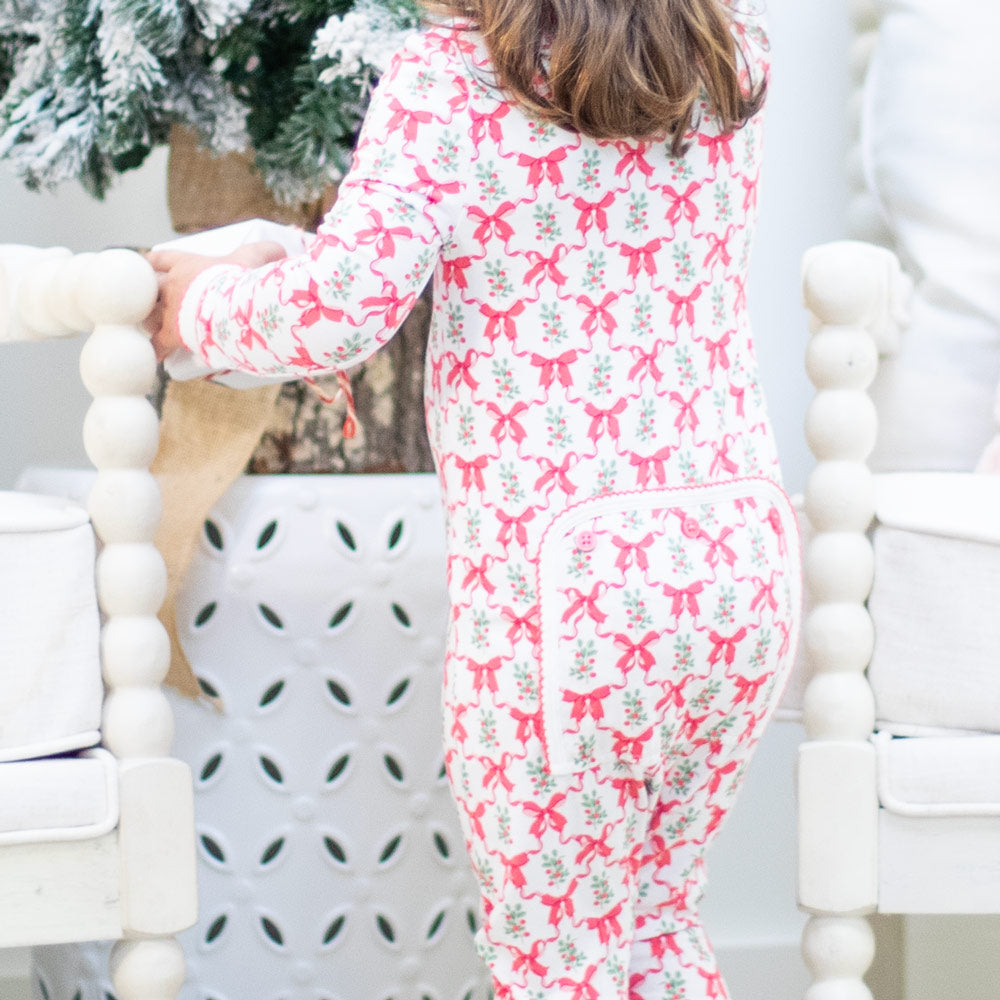 Christmas Bow Bamboo Onsie - close-up detail