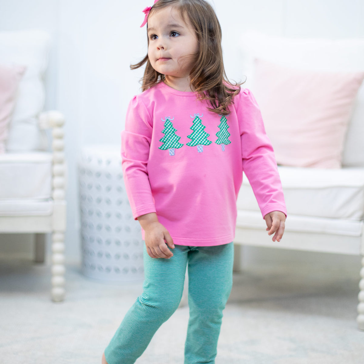 Green Stripe Scallop Leggings