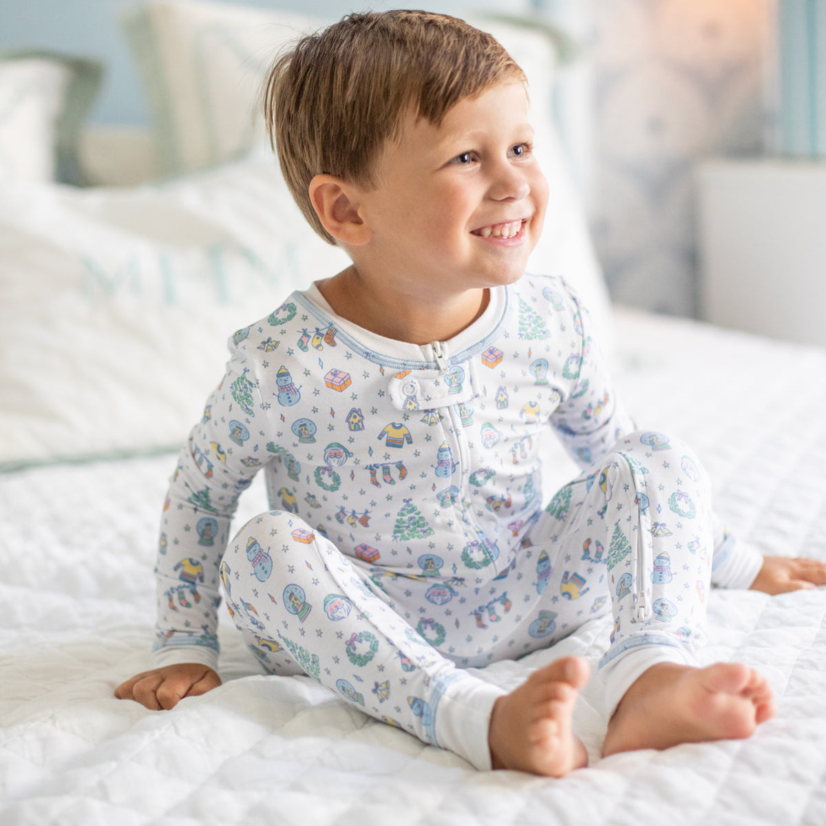 Colorful Christmas Toile Bamboo Onsie