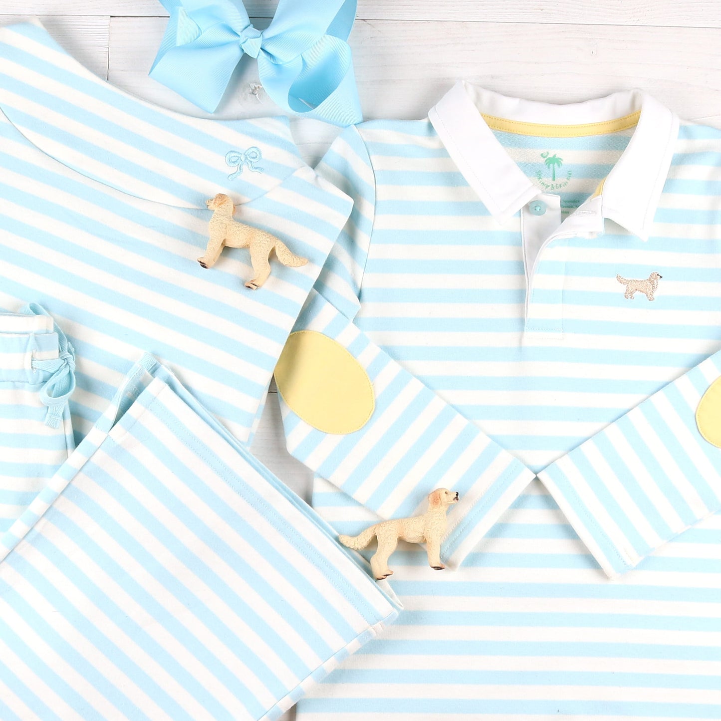 Golden Dog Rugby Romper andblue stripe comfy set