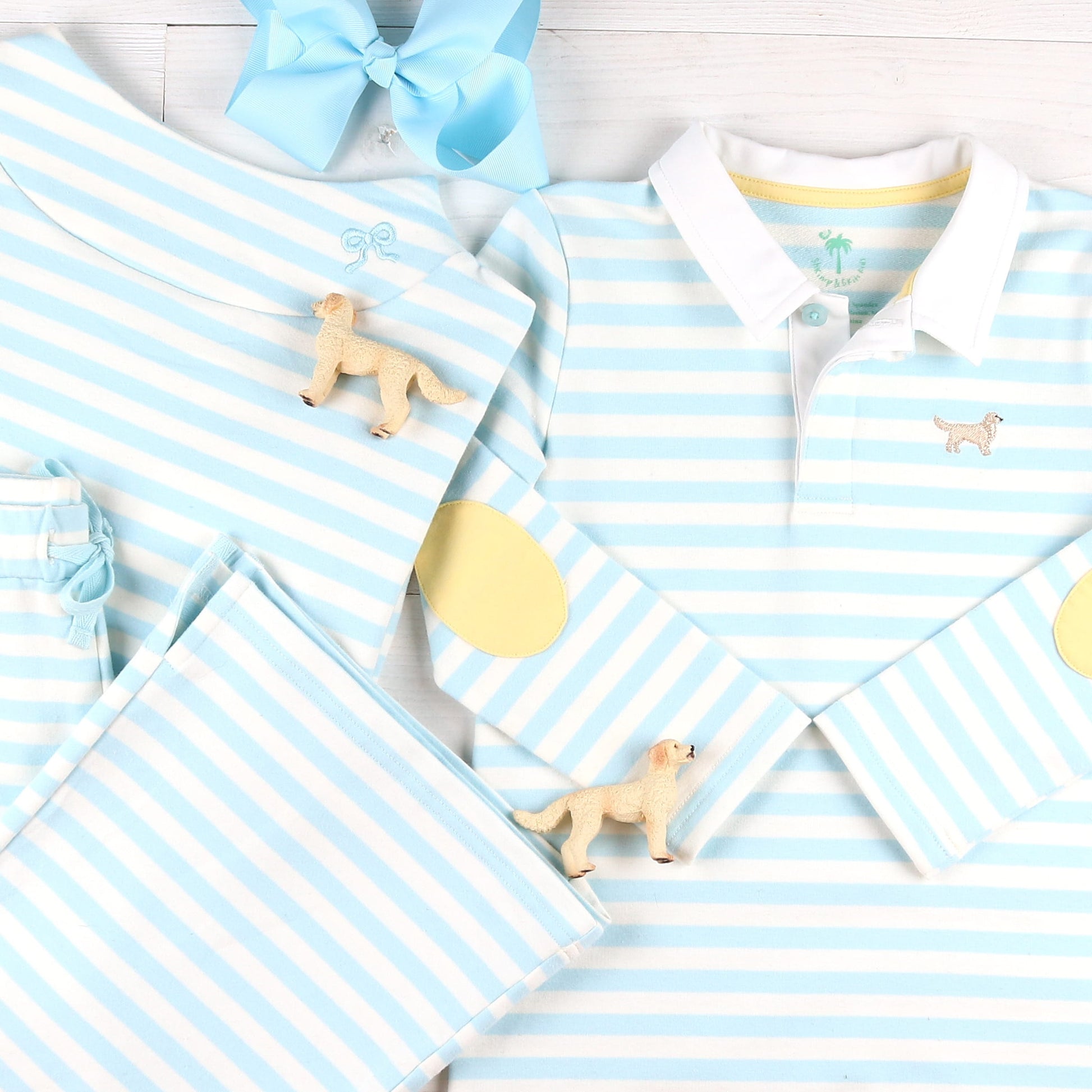 Golden Dog Rugby Romper andblue stripe comfy set
