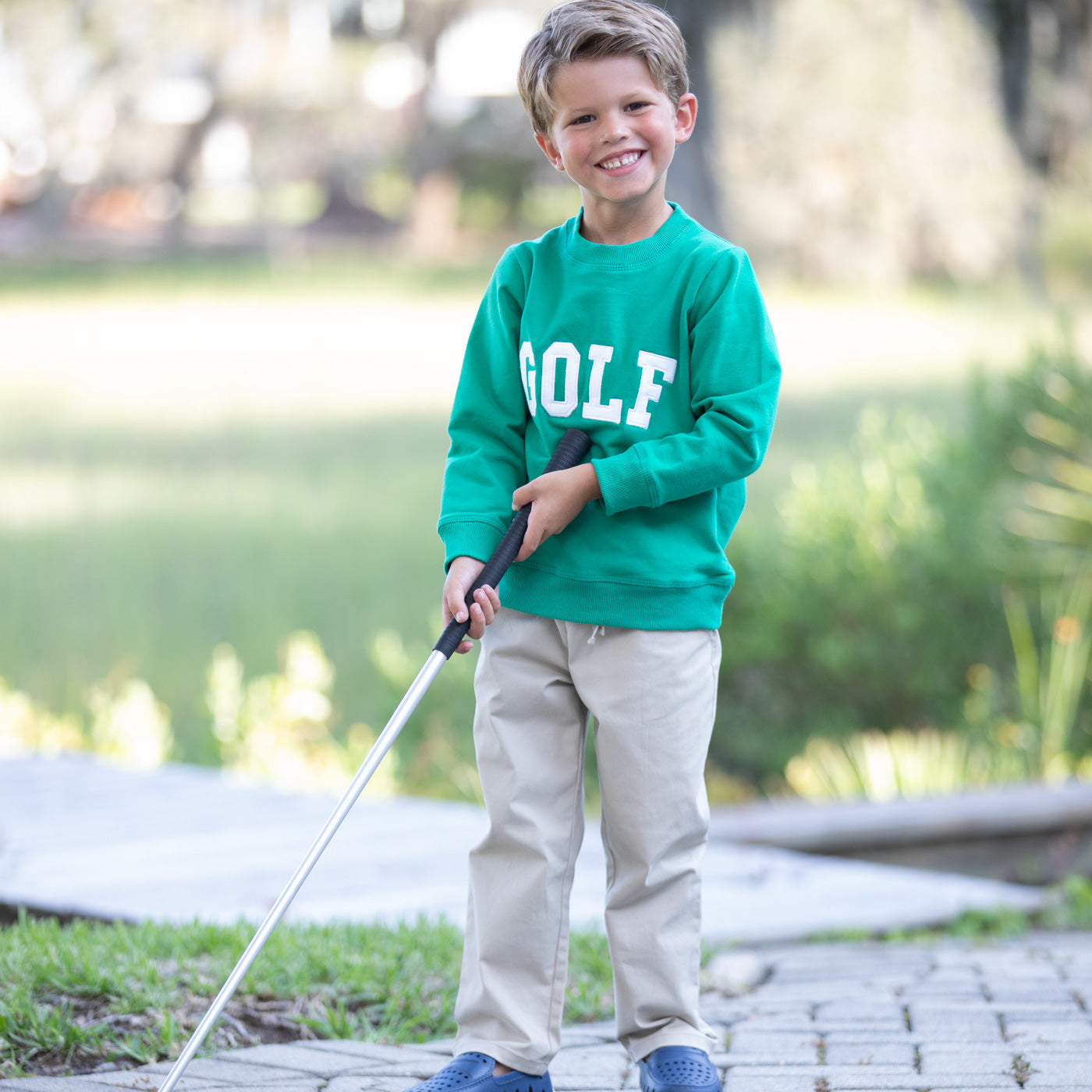 Green Golf Sweatshirt for kids with ribbed trim